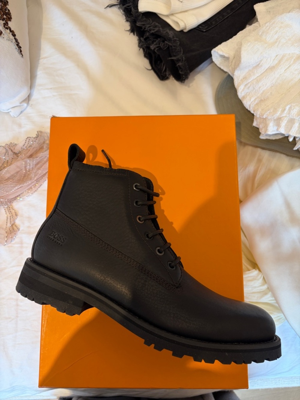 BOSS Black Leather Lace-Up Boot